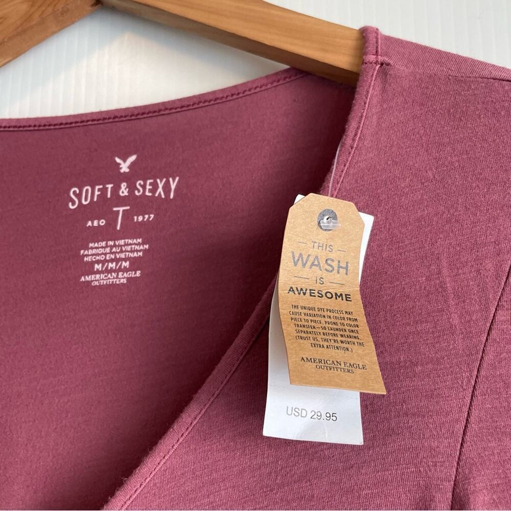 🆕 Soft and Sexy by American Eagle Outfitters long sleeve cropped tie front med - Picture 2 of 6